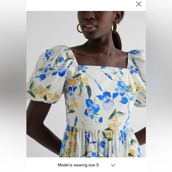 Express Floral Square Neck Puff Sleeve Tiered
Poplin Midi Dress - Picture 2 of 13